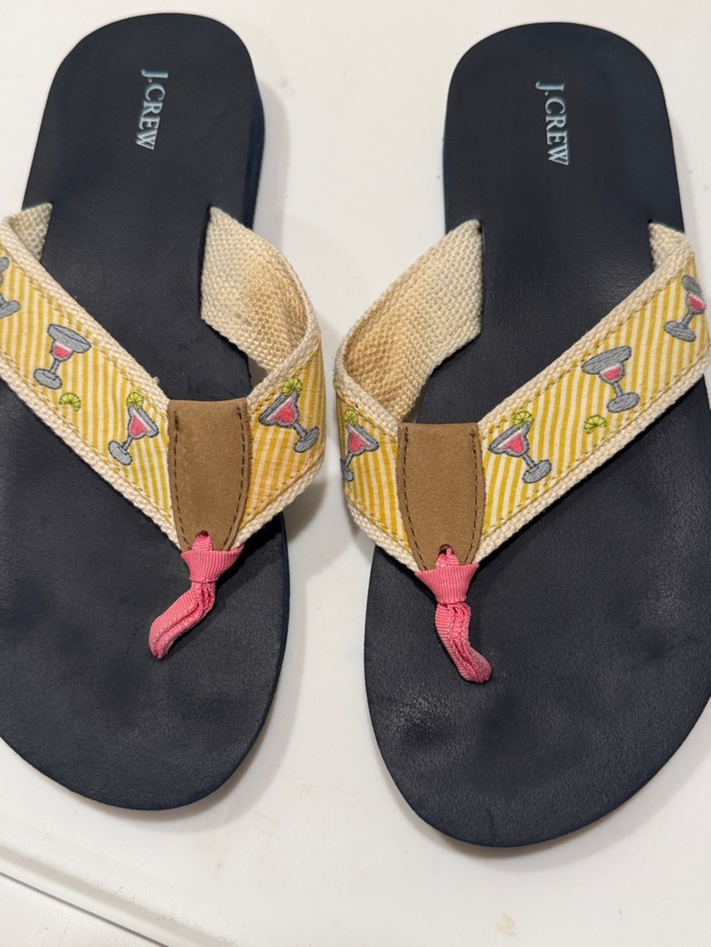 J. Crew Flip Flops with Yellow Striped Cocktail Straps Size 7